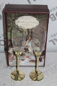Boxed Pair of The Wedding Of The Season Gold Stem Glass Champagne Flutes RRP £24.99