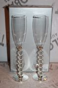 Boxed Pair of Heart Stem Lovers Champagne Flutes RRP £24.99 a Set