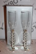 Boxed Pair of Heart Stem Lovers Champagne Flutes RRP £24.99 a Set