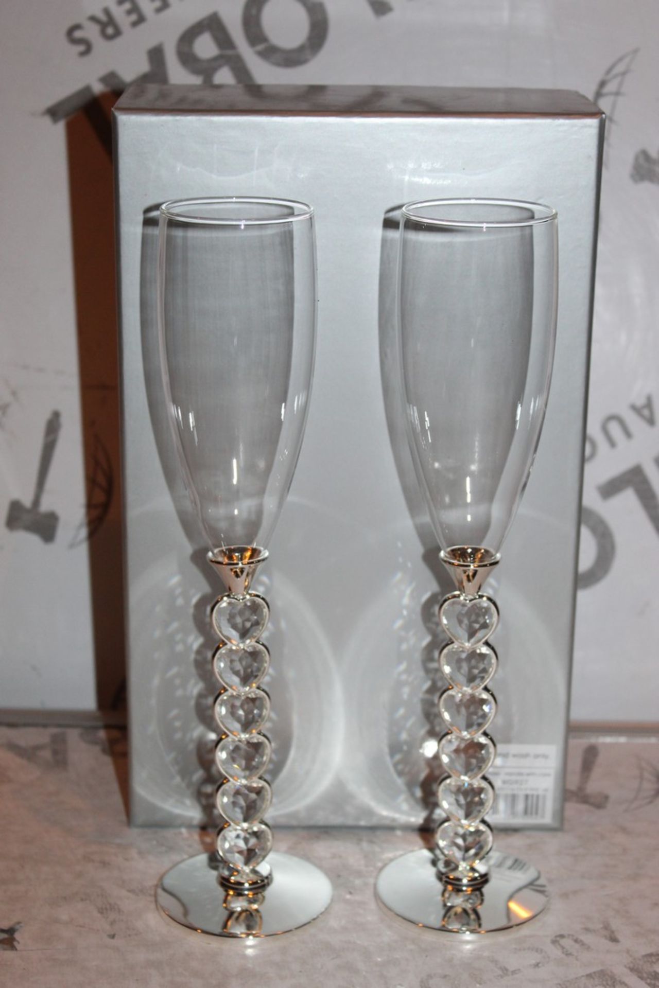 Boxed Pair of Heart Stem Lovers Champagne Flutes RRP £24.99 a Set