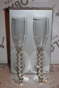 Boxed Pair of Heart Stem Lovers Champagne Flutes RRP £24.99 a Set