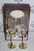 Boxed Pair of The Wedding Of The Season Gold Stem Glass Champagne Flutes RRP £24.99