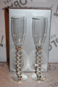 Boxed Pair of Heart Stem Lovers Champagne Flutes RRP £24.99 a Set