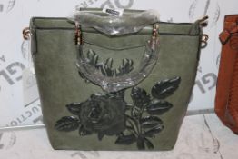 Brand New Womens, Coolives, Green Leather, 3D Rose Ladies Handbag, RRP £45.99