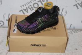 Boxed Brand New Pair of One Mix Sizes UK 6, Irridescent Running Shoes, Black and Purple, RRP £45.00