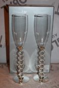 Boxed Pair of Heart Stem Lovers Champagne Flutes RRP £24.99 a Set