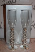 Boxed Pair of Heart Stem Lovers Champagne Flutes RRP £24.99 a Set