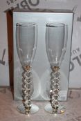 Boxed Pair of Heart Stem Lovers Champagne Flutes RRP £24.99 a Set