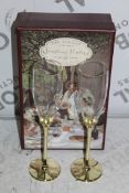 Boxed Pair of The Wedding Of The Season Gold Stem Glass Champagne Flutes RRP £24.99