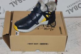 Boxed Brand New Pair of One Mix, Sizes UK 7.5 Navy Blue Grey and Yellow, Gents Designer Fashion