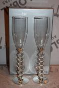 Boxed Pair of Heart Stem Lovers Champagne Flutes RRP £24.99 a Set