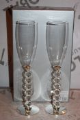 Boxed Pair of Heart Stem Lovers Champagne Flutes RRP £24.99 a Set