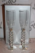 Boxed Pair of Heart Stem Lovers Champagne Flutes RRP £24.99 a Set