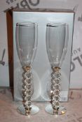 Boxed Pair of Heart Stem Lovers Champagne Flutes RRP £24.99 a Set