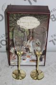 Boxed Pair of The Wedding Of The Season Gold Stem Glass Champagne Flutes RRP £24.99