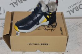 Boxed Brand New Pair of One Mix, Sizes UK 7.5 Navy Blue Grey and Yellow, Gents Designer Fashion