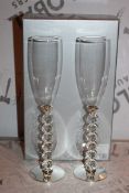 Boxed Pair of Heart Stem Lovers Champagne Flutes RRP £24.99 a Set