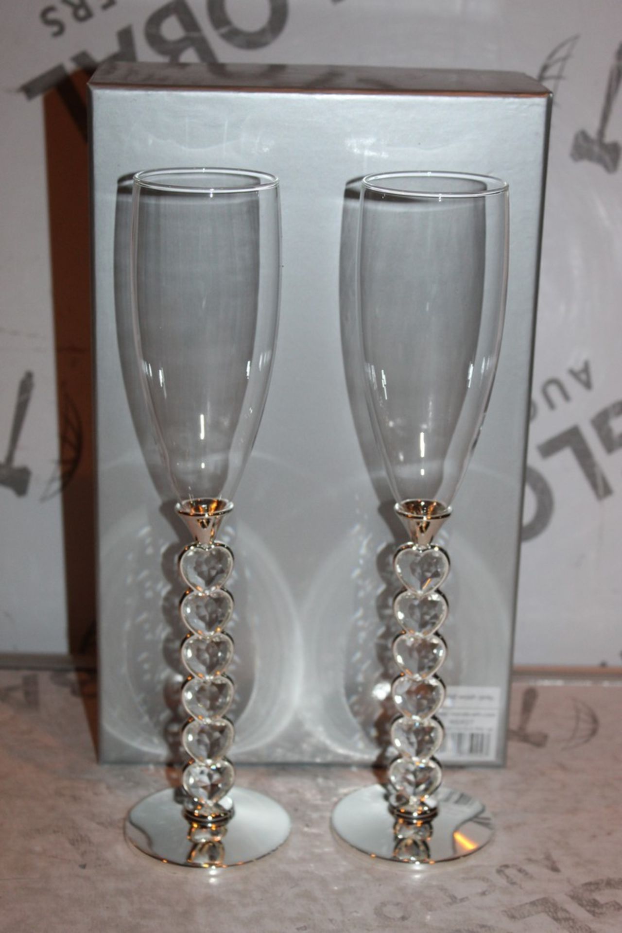 Boxed Pair of Heart Stem Lovers Champagne Flutes RRP £24.99 a Set