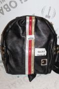 Black Leather Ladies Silver Red and Gold Stripe Coolives Backpack RRP £35