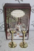 Boxed Pair of The Wedding Of The Season Gold Stem Glass Champagne Flutes RRP £24.99