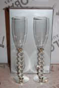 Boxed Pair of Heart Stem Lovers Champagne Flutes RRP £24.99 a Set