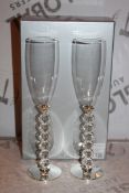 Boxed Pair of Heart Stem Lovers Champagne Flutes RRP £24.99 a Set