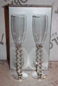 Boxed Pair of Heart Stem Lovers Champagne Flutes RRP £24.99 a Set