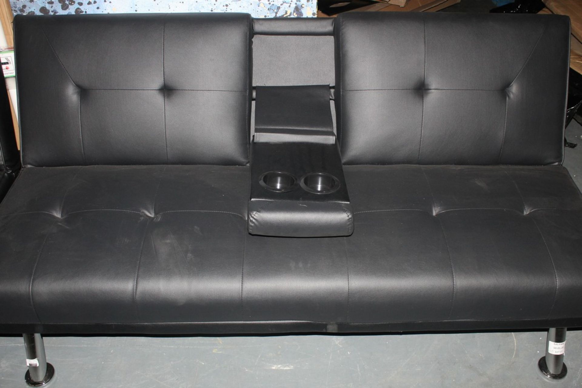 Black Leather Click Clack 2 Seater Folding Sofa Be