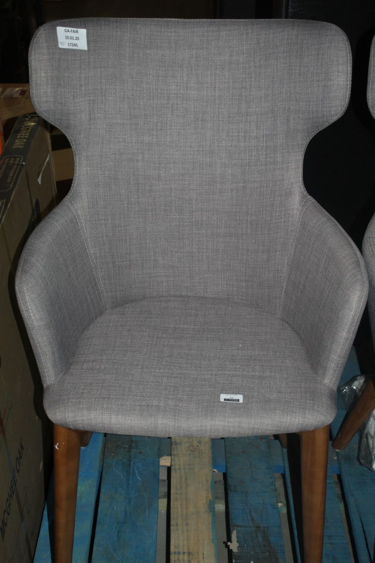 Grey Fabric Upholstered, Wooden Look Leg, DESIGNER Dining Chair, RRP£440.00 (17245) (Public