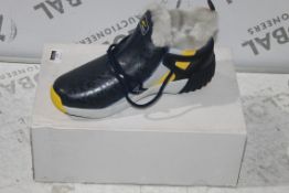 Boxed Brand New Pair Of Blue Yellow And Grey One Mix Fur Lined Trainers Size RRP £45 (Public Viewing