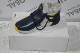 Boxed Brand New Pair Of Blue Yellow And Grey One Mix Fur Lined Trainers Size RRP £45 (Public Viewing