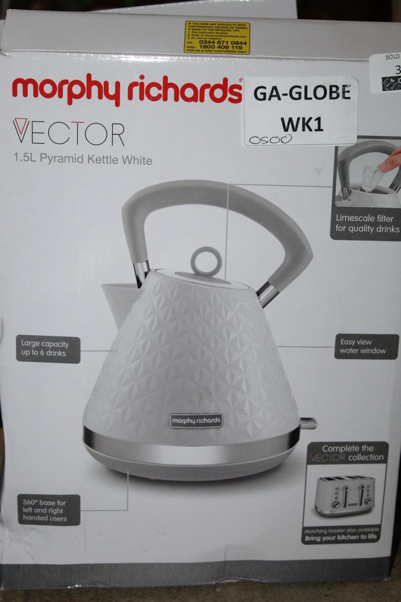 Boxed Morphy Richards Vector 1.5L Pyramid Kettle White RRP £50 (Untested Customer Returns) (Public