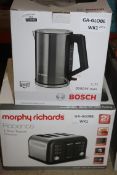 Boxed Assorted Kitchen Items To Include A Bosch 1.7L Cordless Jug Kettle And A Morphy Richards