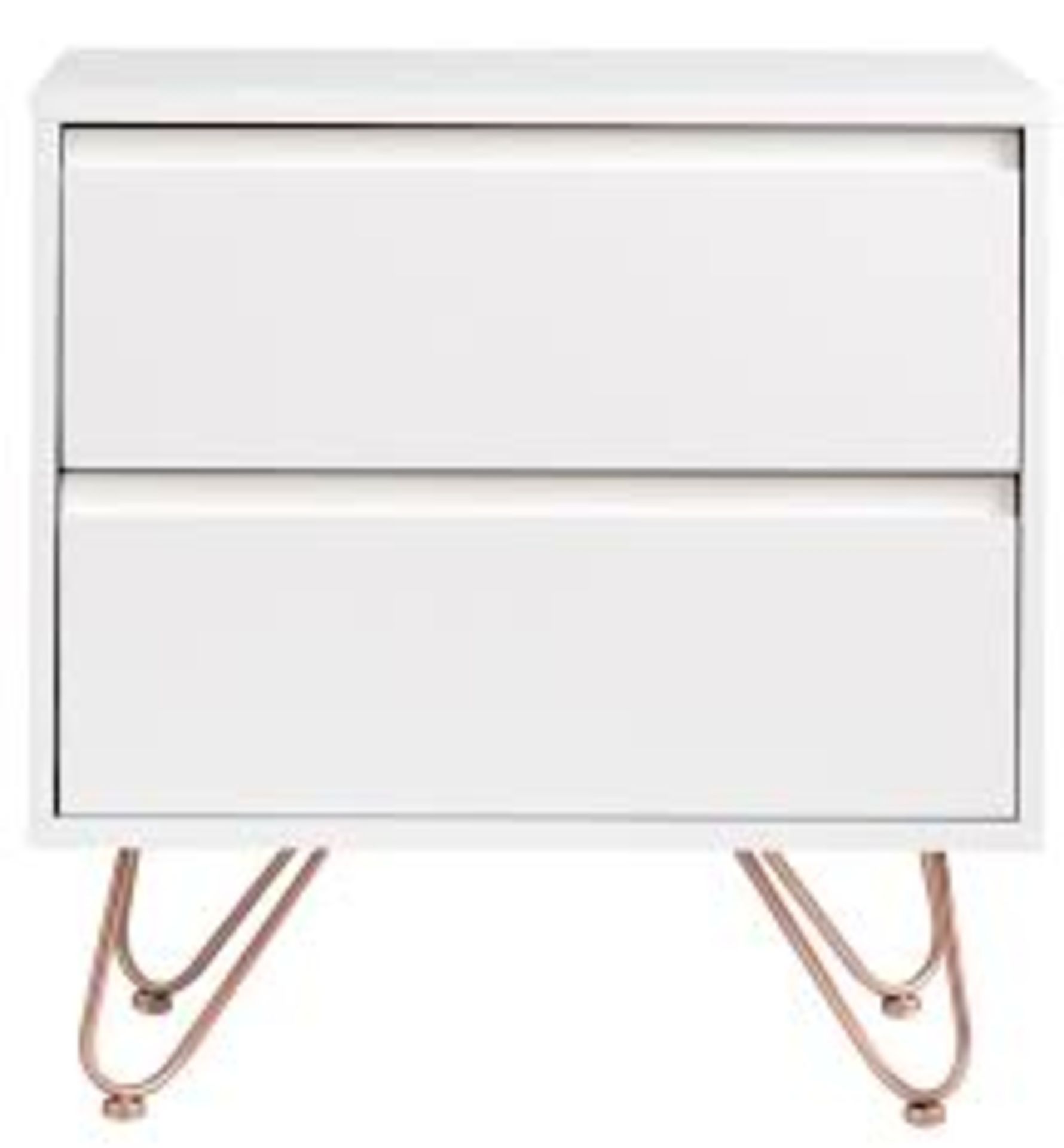 Boxed, Venetta, 2 Draw White and Copper Bedside Table, rrp£90.00 (17771) (Public Viewing and