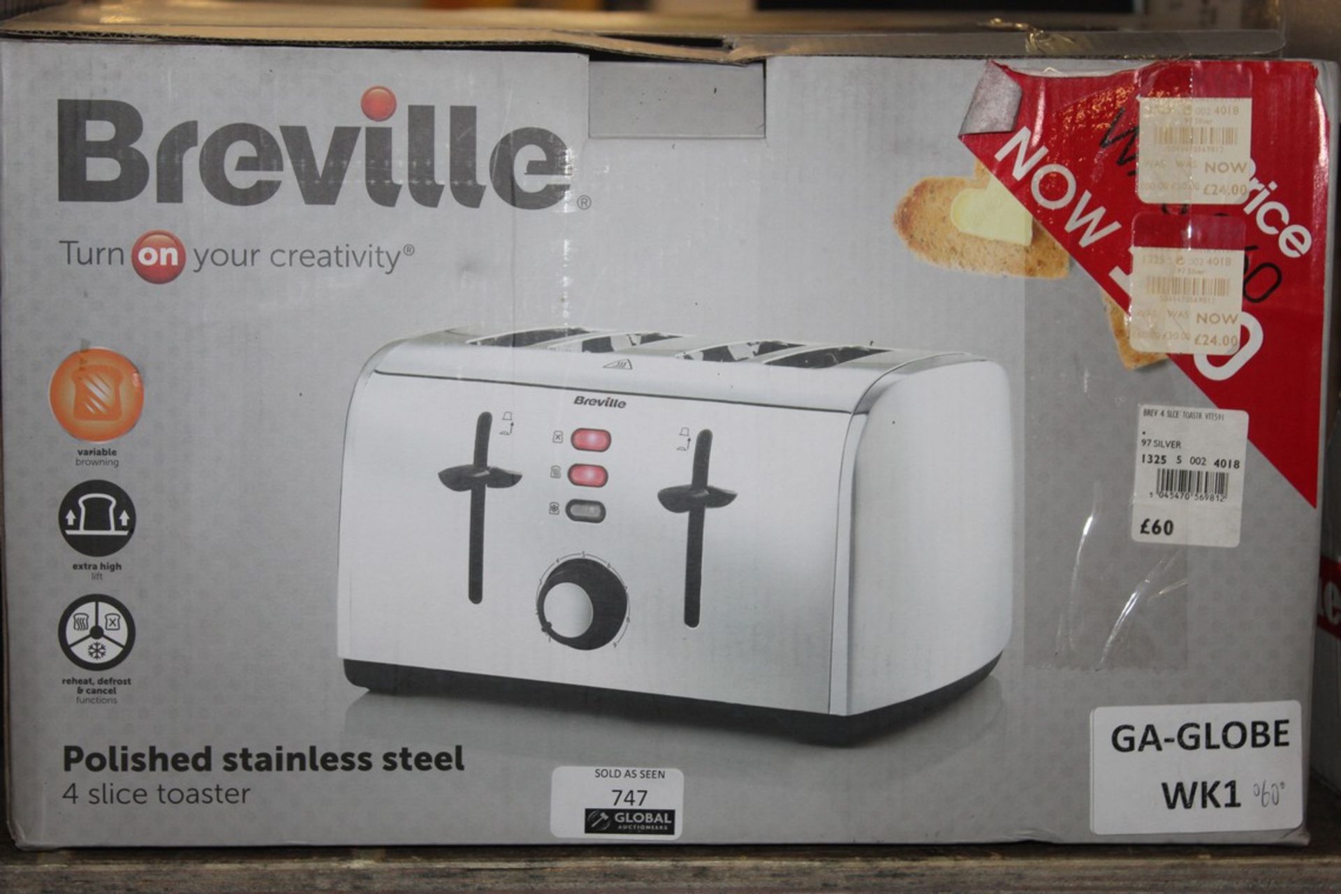 Breville 4 Slice Silver Toaster, RRP£60 (Customer-Return-Not-Tested) (Public Viewing and