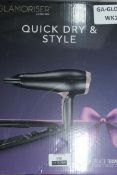 Boxed Glamoriser Of London Quick Dry Style Hairdryer And Straightener Pack RRP £90 (Untested