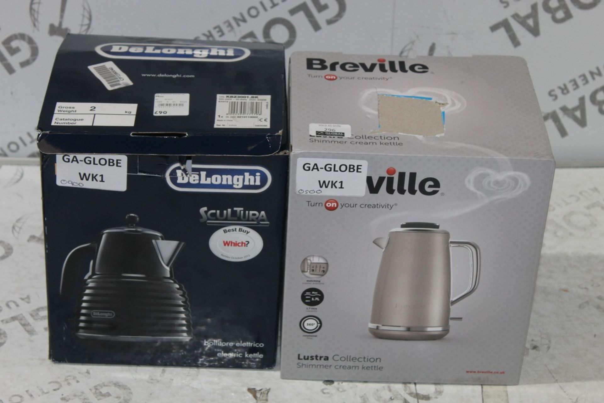 Boxed Assorted 1.5L Cordless Jug Kettles By Delonghi Sculpture And Brevelle Lustra RRP £50-90 (