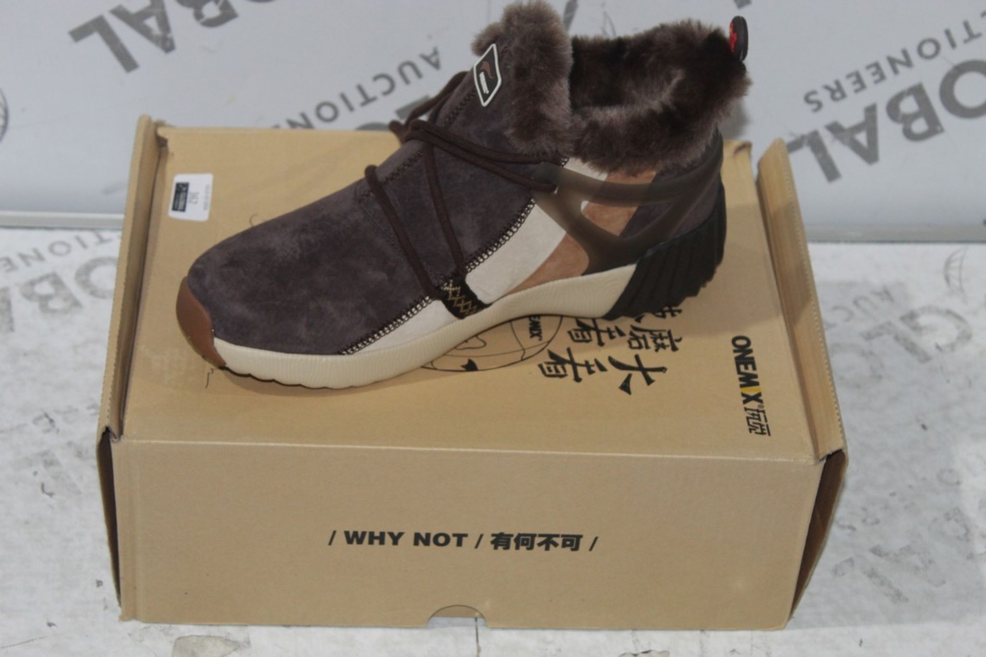 Boxed Brand New Pair Of Brown Suede One Mix Fur Lined Trainers Size RRP £45 (Public Viewing and