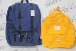 Assorted Items to Include Fjallraven Bright yellow Backpack and a Herschel Blue Backpack, RRP£60.-