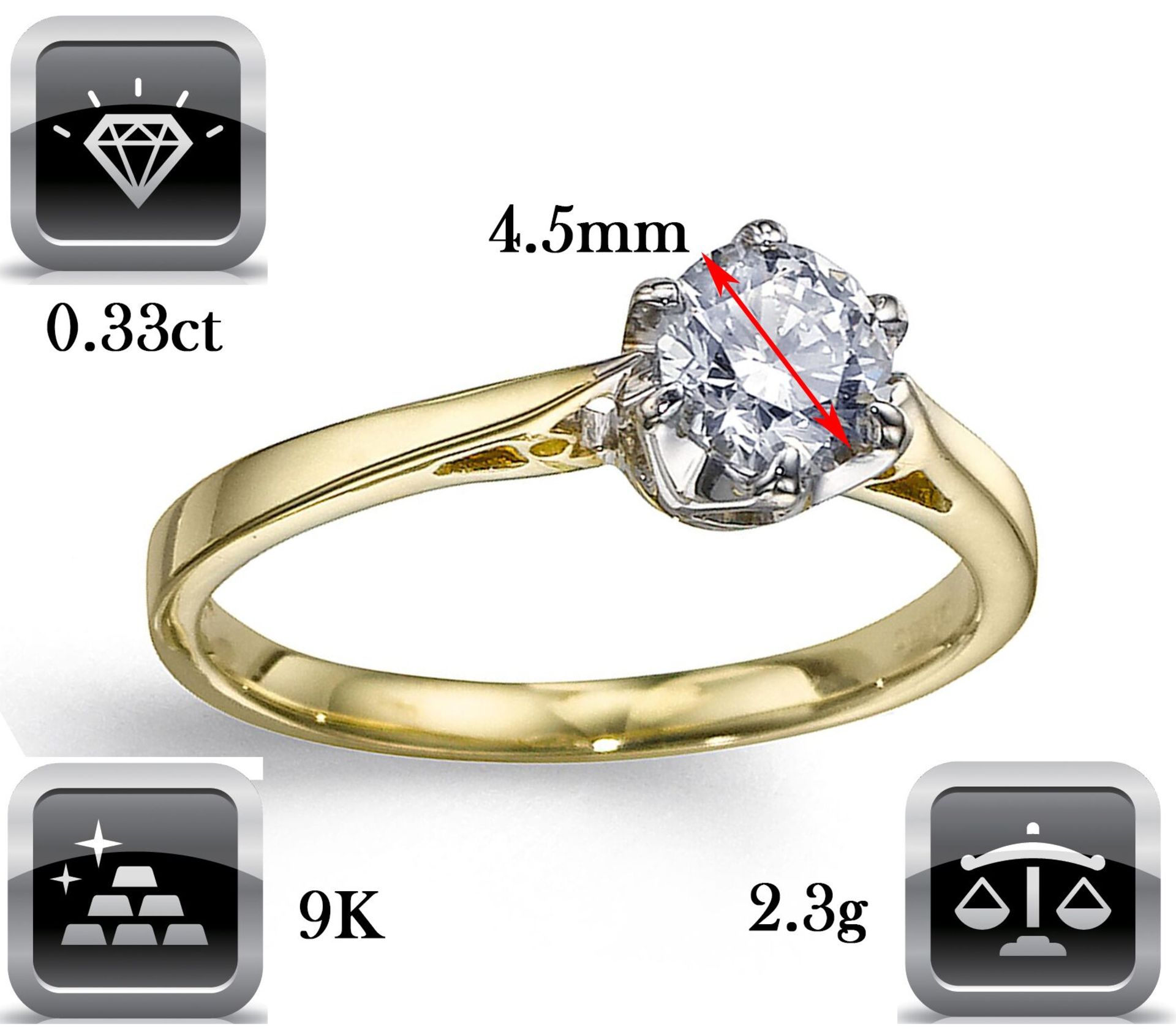 6 Claw Diamond Solitaire Engagement Ring Metal 9k - Image 2 of 3