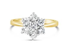 Flower Shaped Diamond Ring, Metal 9ct Yellow Gold,