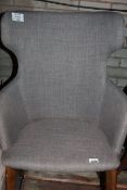 Grey Fabric Walnut Leg Curved Back Designer Chair RRP £440 (17245)