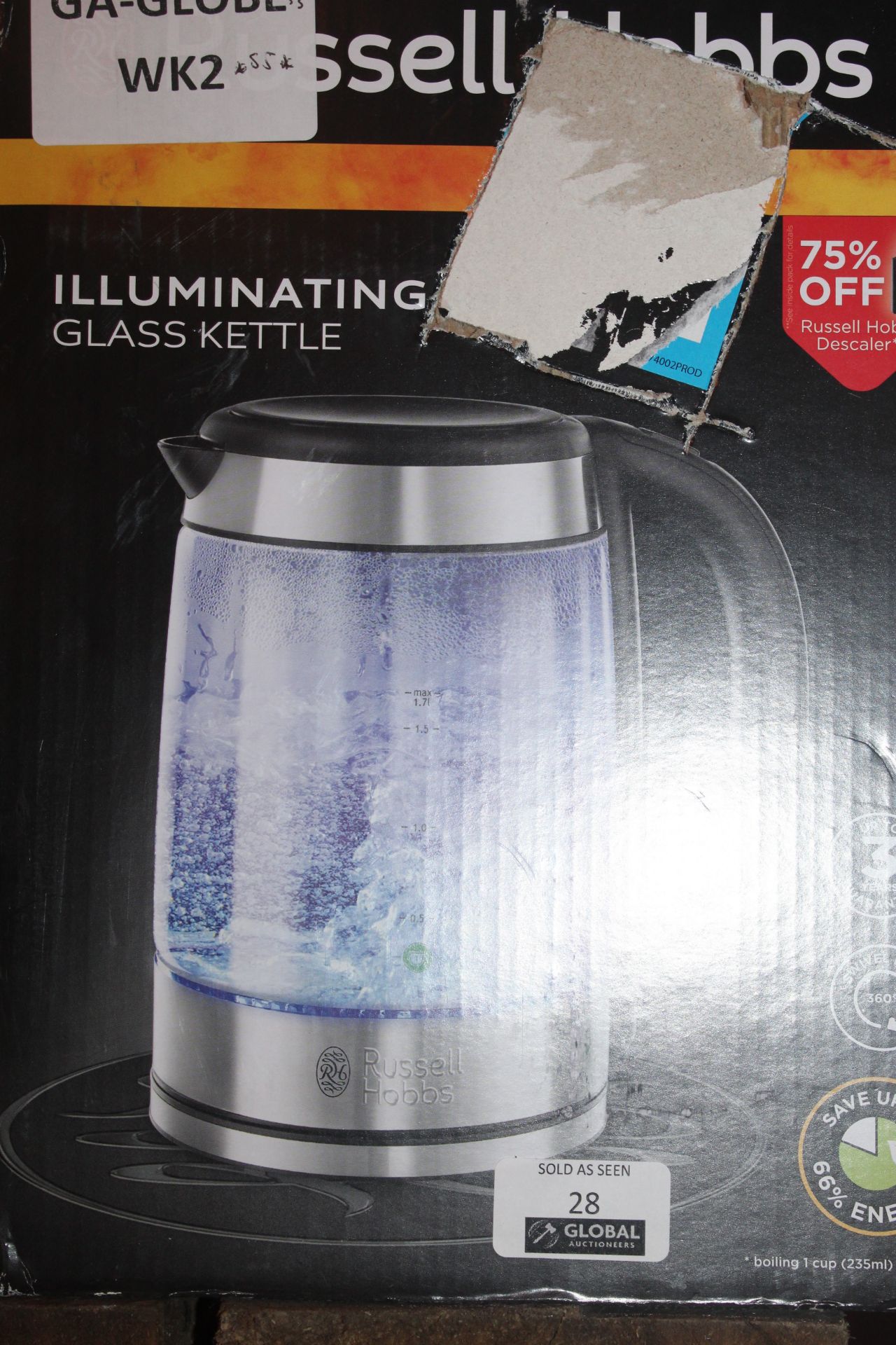 Russell Hobbs Illuminating Glass Kettle RRP £55 (Untested/Customer Returns)