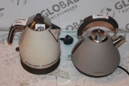 Lot To Contain 1 Delonghi Cream Kettle, 1 Russell Hobbs Red Kettle And 1 Morphy Richards Grey Kettle