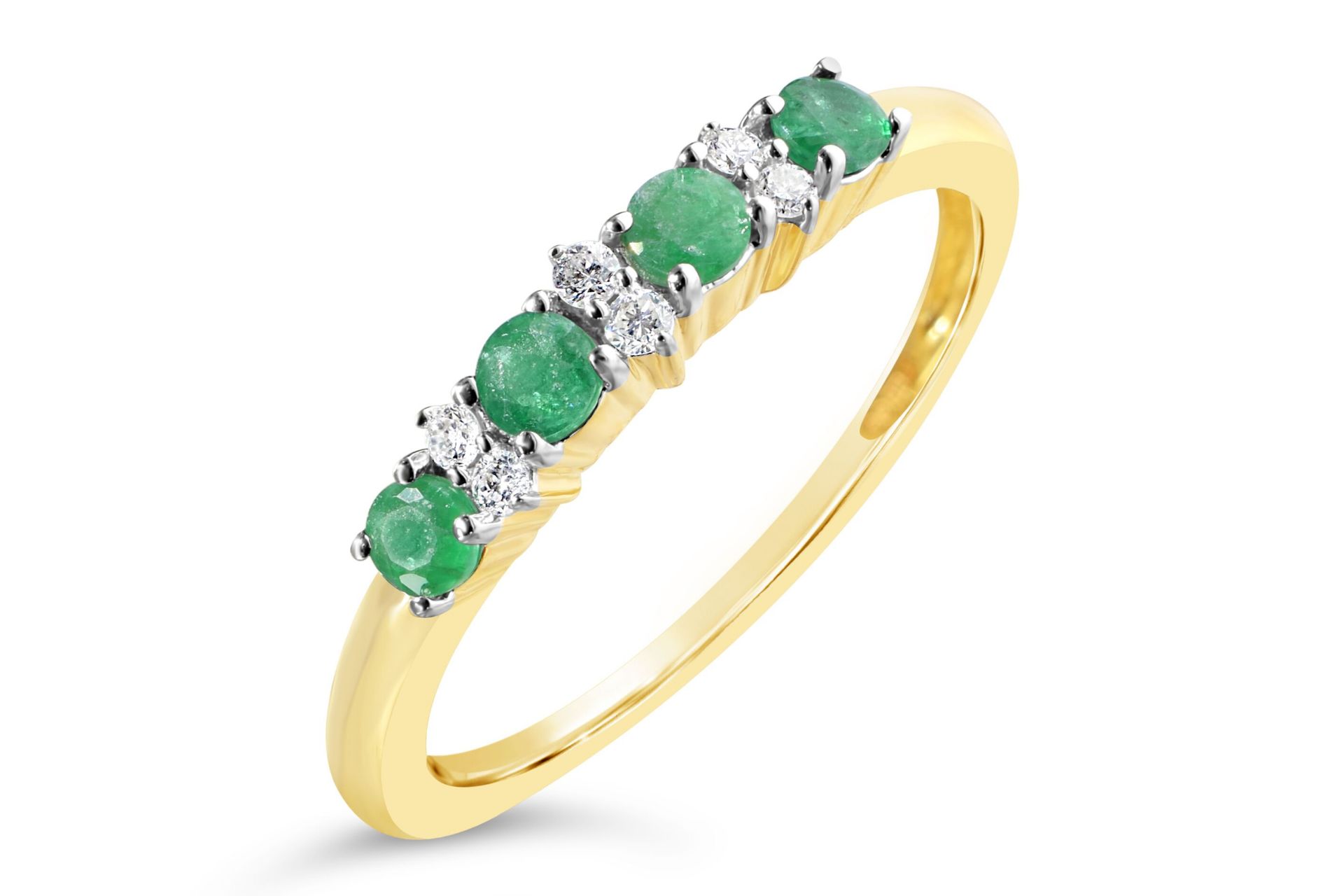 Emerald and Diamond Eternity Ring, Metal 9ct Yellow Gold, Weight 1.59, Diamond Weight (ct) 0.08,