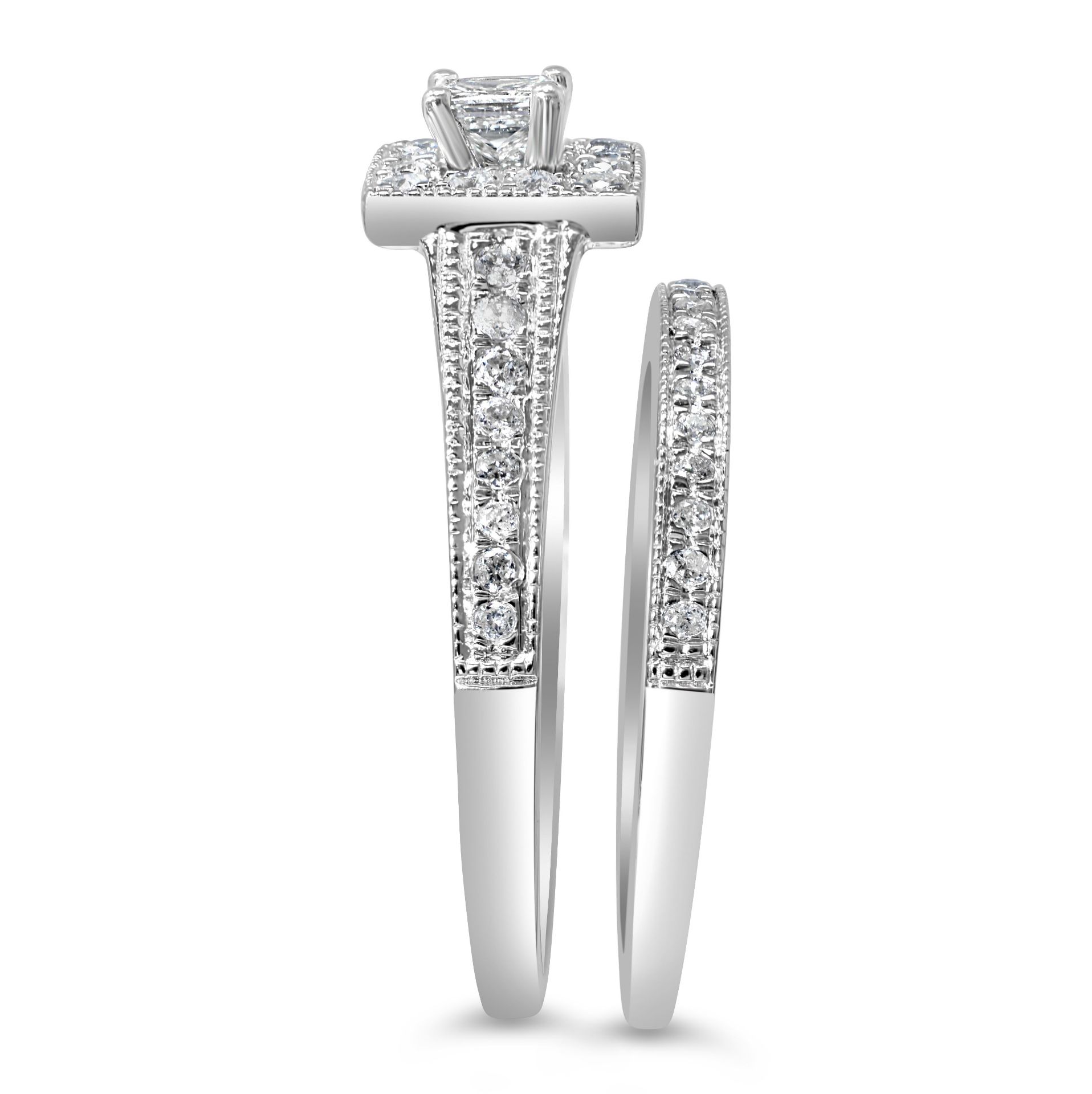 Bridal Set Of Princess cut Diamond Engagement and Wedding Ring in White Gold, Metal 9ct White - Image 2 of 4