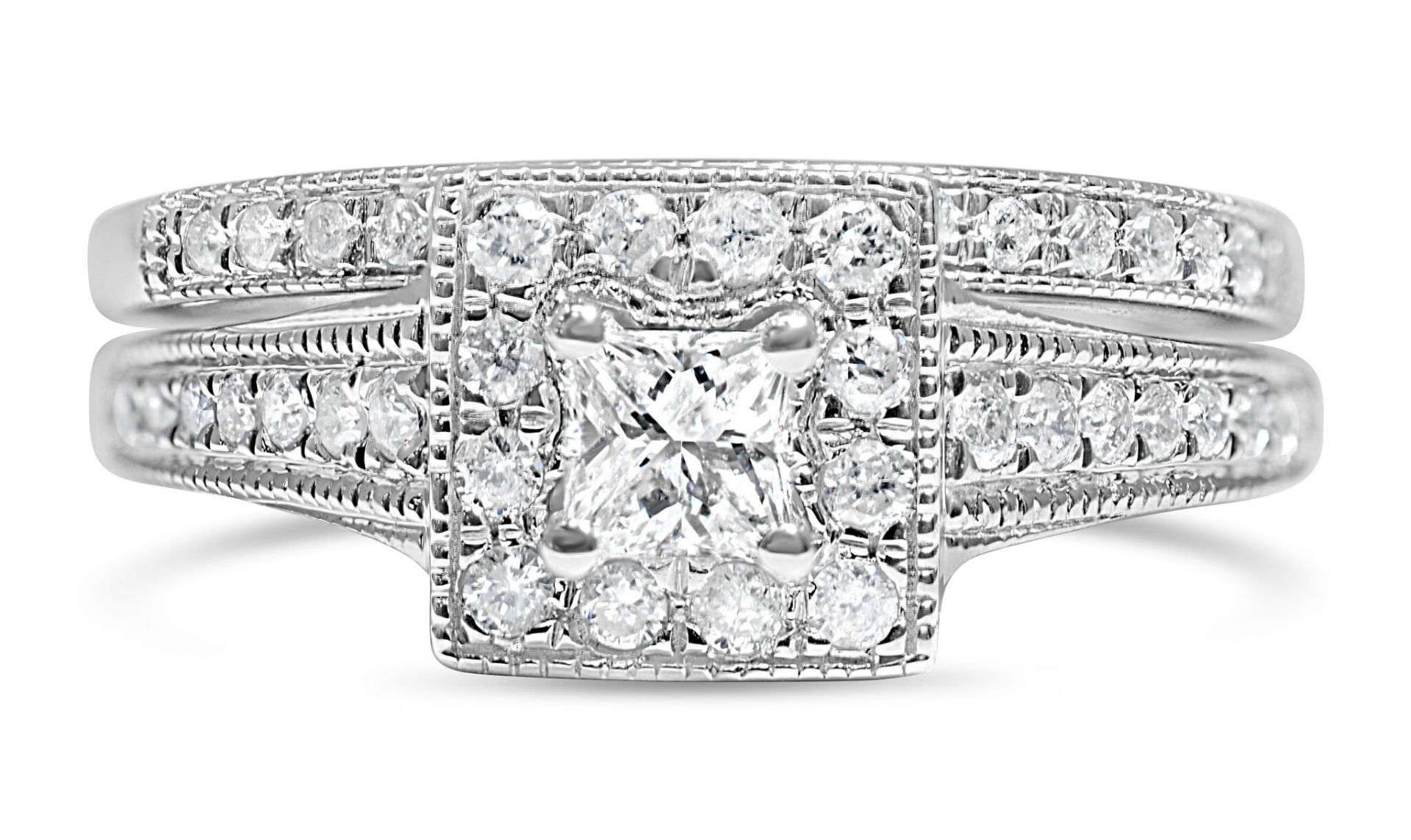 Bridal Set Of Princess cut Diamond Engagement and Wedding Ring in White Gold, Metal 9ct White - Image 3 of 4