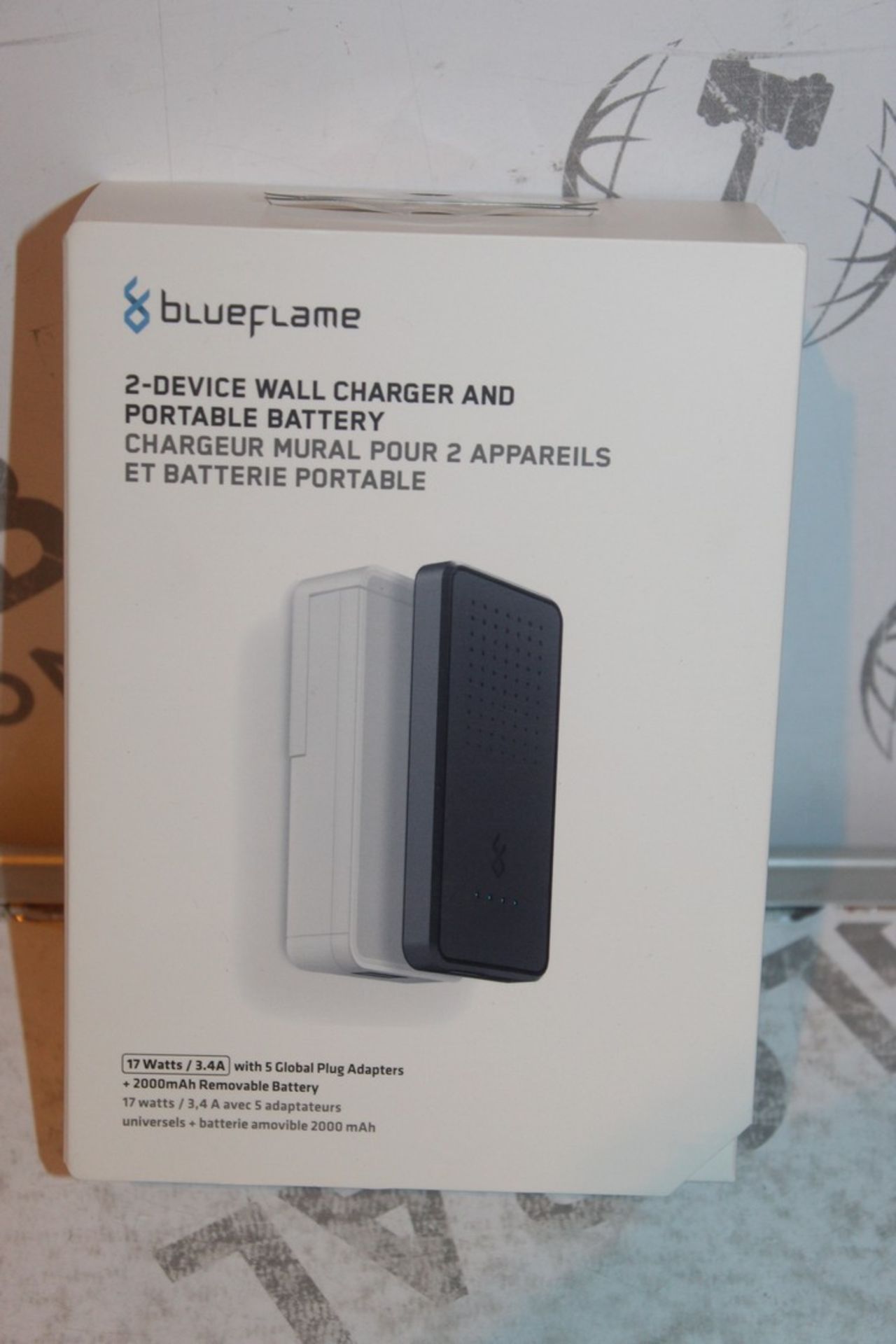 Boxed Blue flame 2 Device Wall Charger And Portable Batteries, RRP£44.99