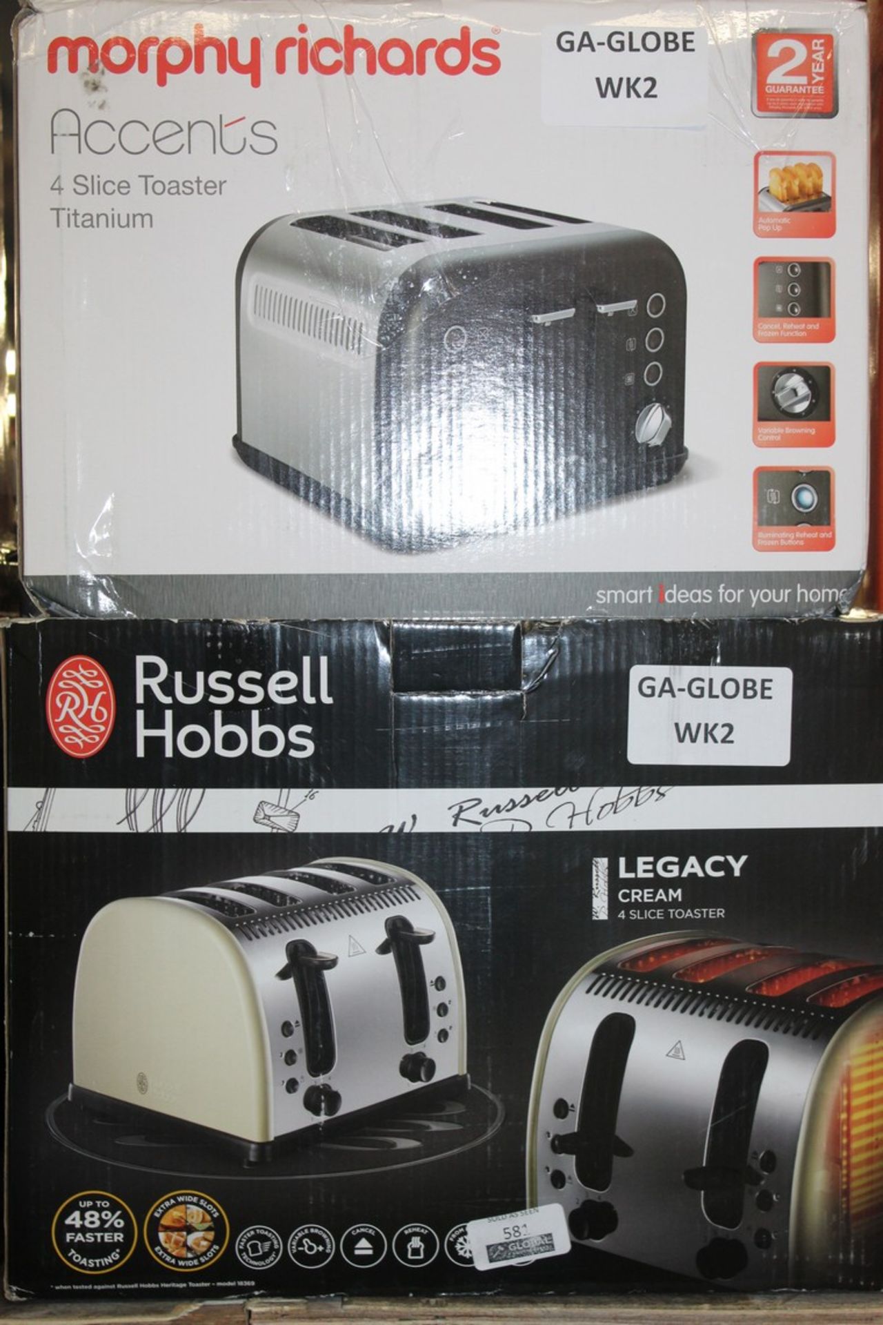 Boxed Russell Hobbs Legacy And Morphy Richards Accents 4 Slice Toasters RRP £50 (Untested/Customer