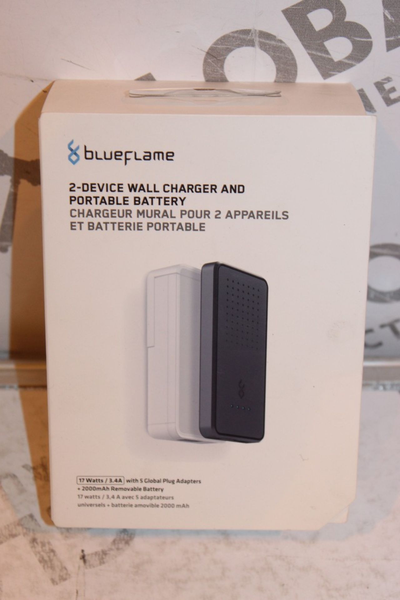 Lot to Contain 2 Blue Flame Wall Device Charger and Portable Batteries, Combined RRP£80.00